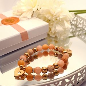 Aventurin- Nap jáde -Lávakő Hope karkötő rose gold nemesacél és strasszos kiegészítőkkel