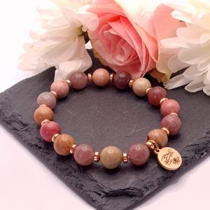 Lepidolit- Rodonit Adventure karkötő rose gold Hematit kiegészítőkkel