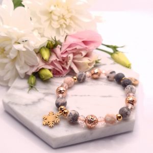 Zebra jáspis Happy karkötő rose gold színű Lávakővel és nemesacél kiegészítőkkel