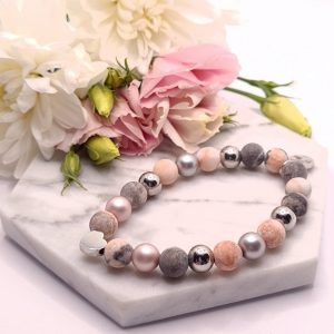 Zebra jáspis -Swarovski Harmony karkötő ezüst színű nemesacél kiegészítőkkel