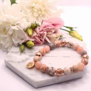 Zebra jáspis-Nap jáde Princess karkötő rose gold Lávakővel