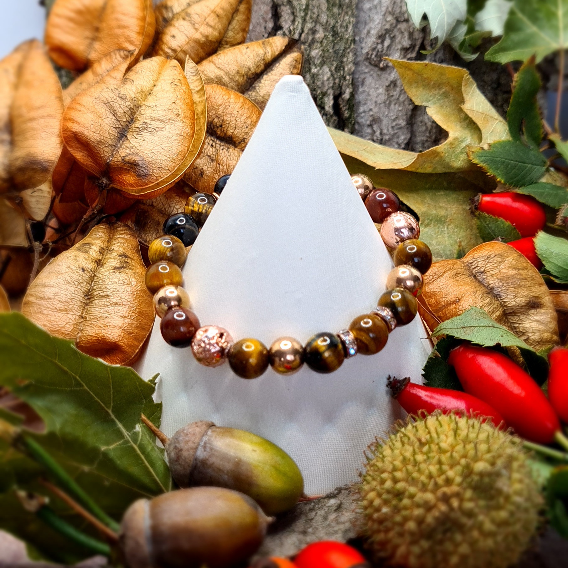 Tigrisszem Nature karkötő rose gold Lávakővel - Image 2