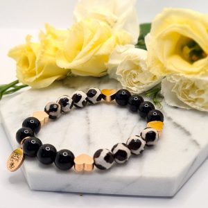Ónix- Tibeti Dzi Nice karkötő rose gold nemesacél kiegészítőkkel