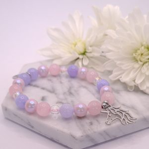 Angelit- Rózsakvarc Love karkötő Swarovski gyöngyökkel