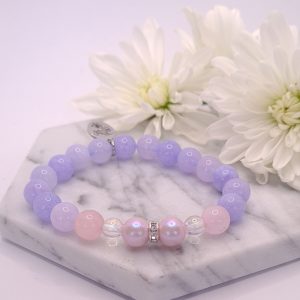 Angelit- Rózsakvarc Pastel Dream karkötő Swarovski gyöngyökkel