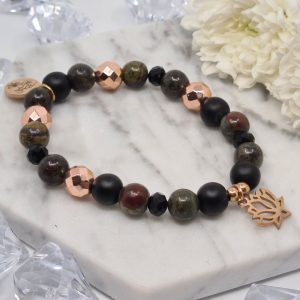 Sárkányvér jáspis- Ónix Calm karkötő rose gold Hematittal