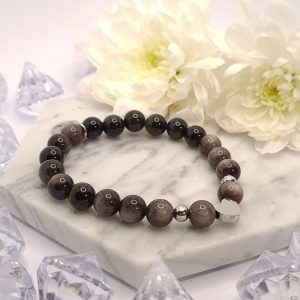 Obszidián Pure Love karkötő ezüst színű nemesacél kiegészítőkkel