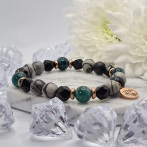 Selyemkő-Ónix Princess karkötő rose gold színű nemesacéllal és Apatittal