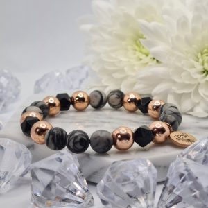 Selyemkő-Ónix Lovely karkötő rose gold Hematittal
