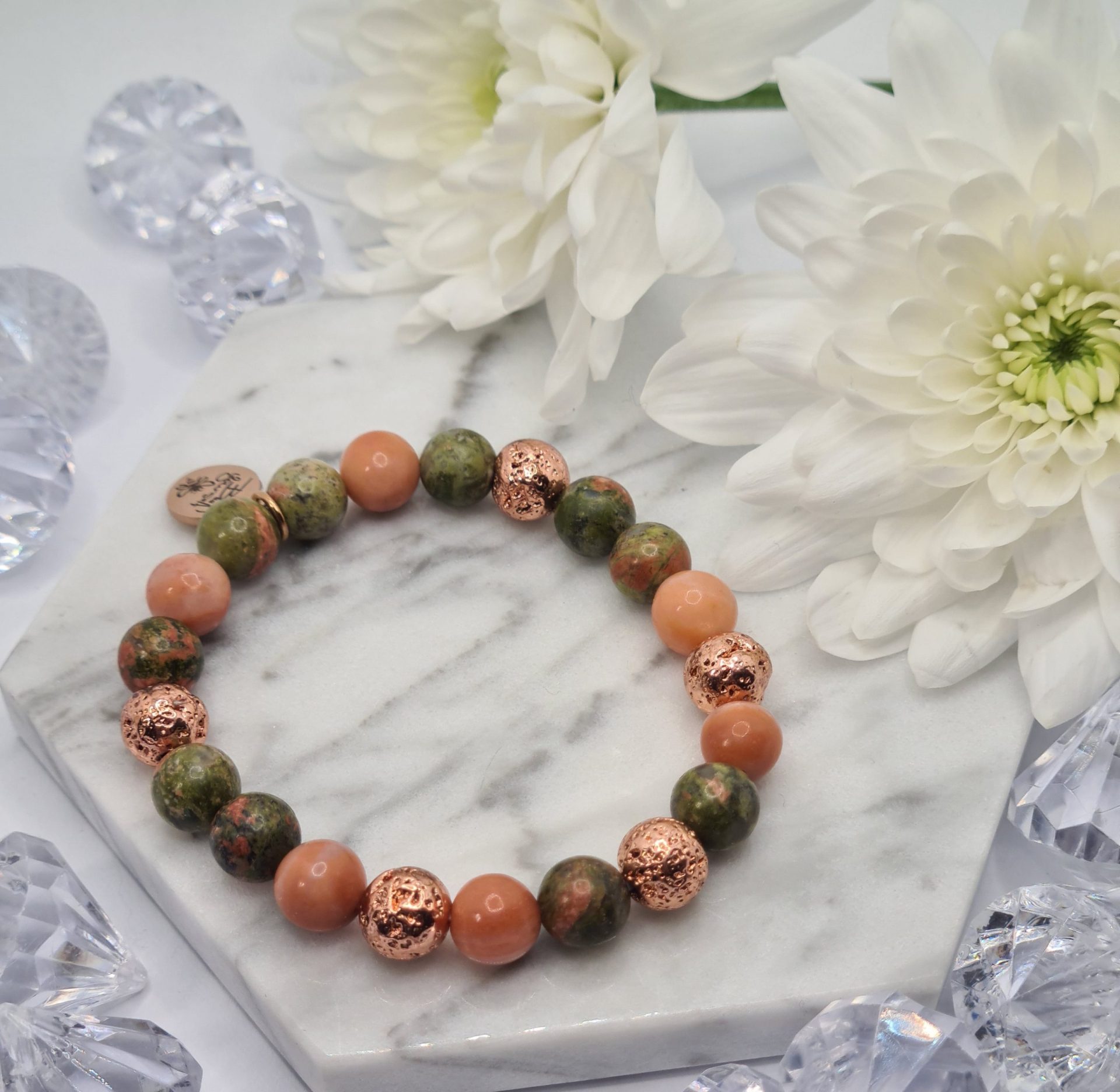 Unakit -narancssárga Aventurin Joy karkötő rose gold színű Lávakővel - Image 2