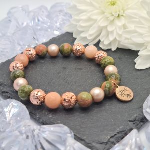 Unakit -narancssárga Aventurin Harmony karkötő rose gold színű Lávakővel