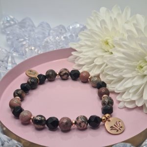 Rodonit-Ónix Hope karkötő rose gold nemesacél és Hematit kiegészítőkkel
