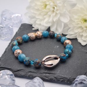 Azúr jáspis - Apatit Kauri karkötő rose gold Lávakővel