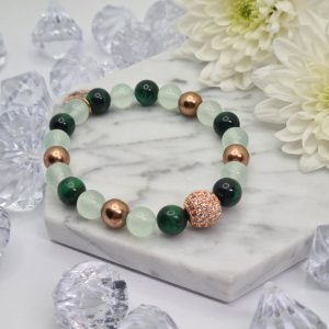 Tigrisszem- Cián jáde Vibe karkötő Swarovski és strasszos kiegészítőkkel